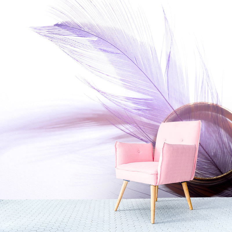 Feather Mural for Sleeping Room Wall Art in Light Color, Stain Resistant