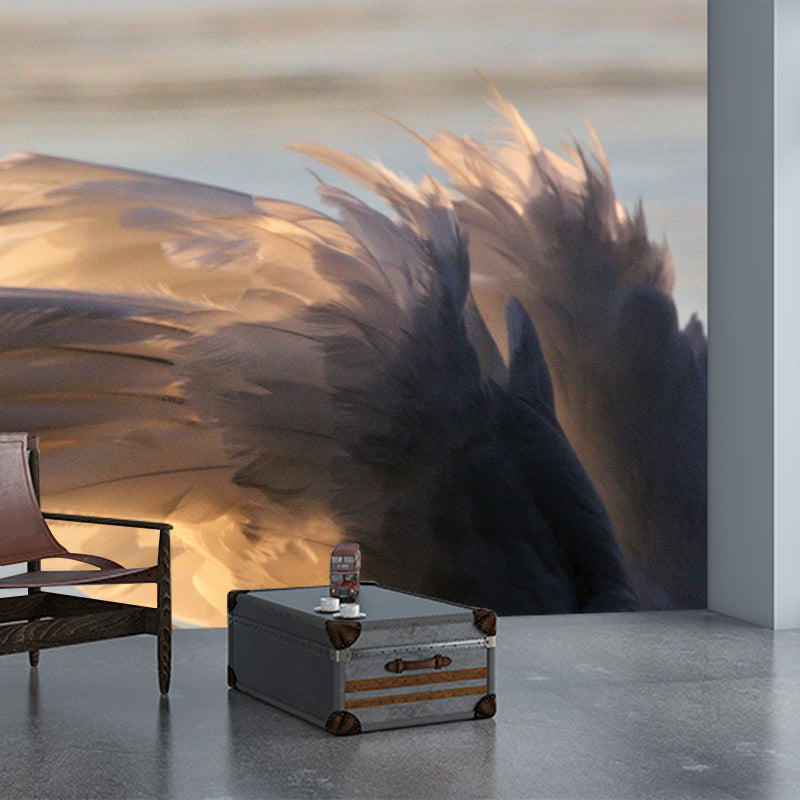 Feather Mural for Sleeping Room Wall Art in Light Color, Stain Resistant