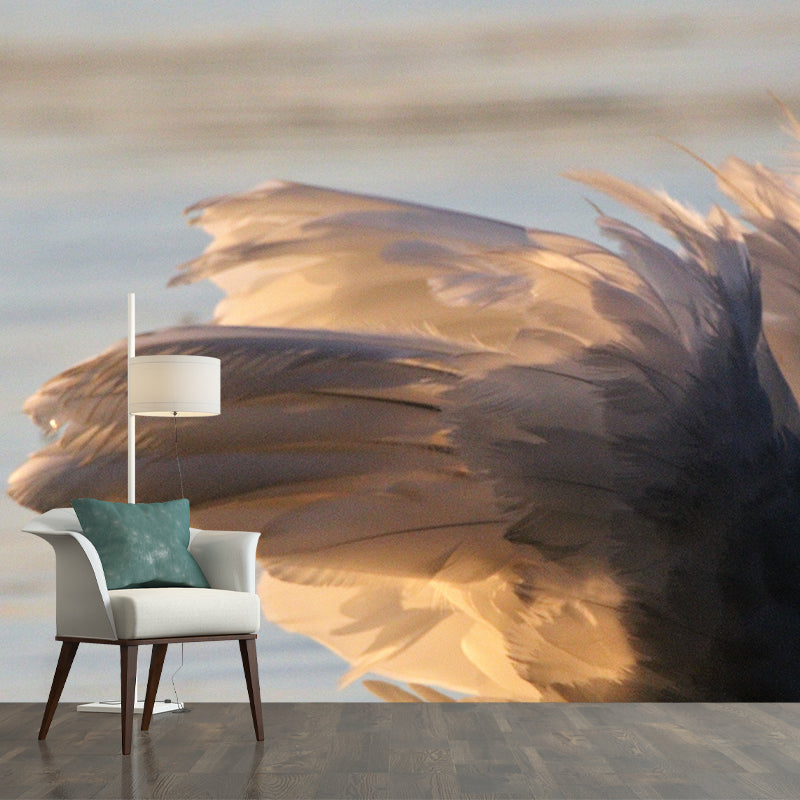 Feather Mural for Sleeping Room Wall Art in Light Color, Stain Resistant