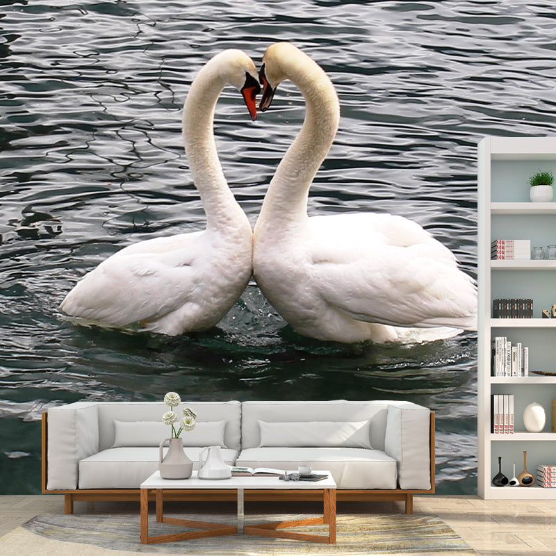 Customized White Swan Wall Mural Contemporary Photography for Living Room