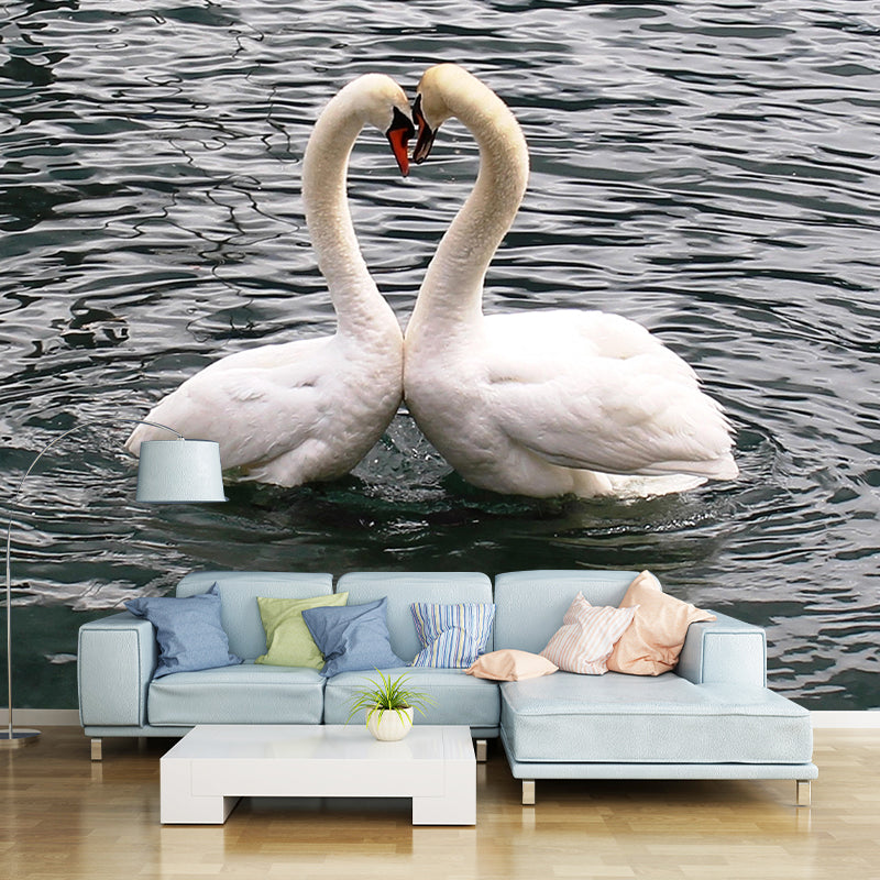 Customized White Swan Wall Mural Contemporary Photography for Living Room