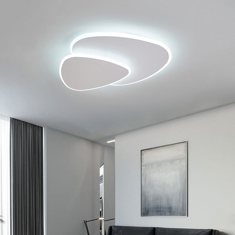 Plafonnier LED en acrylique blanc de style concis et moderne, plafonnier ovale à 2 lumières en fer