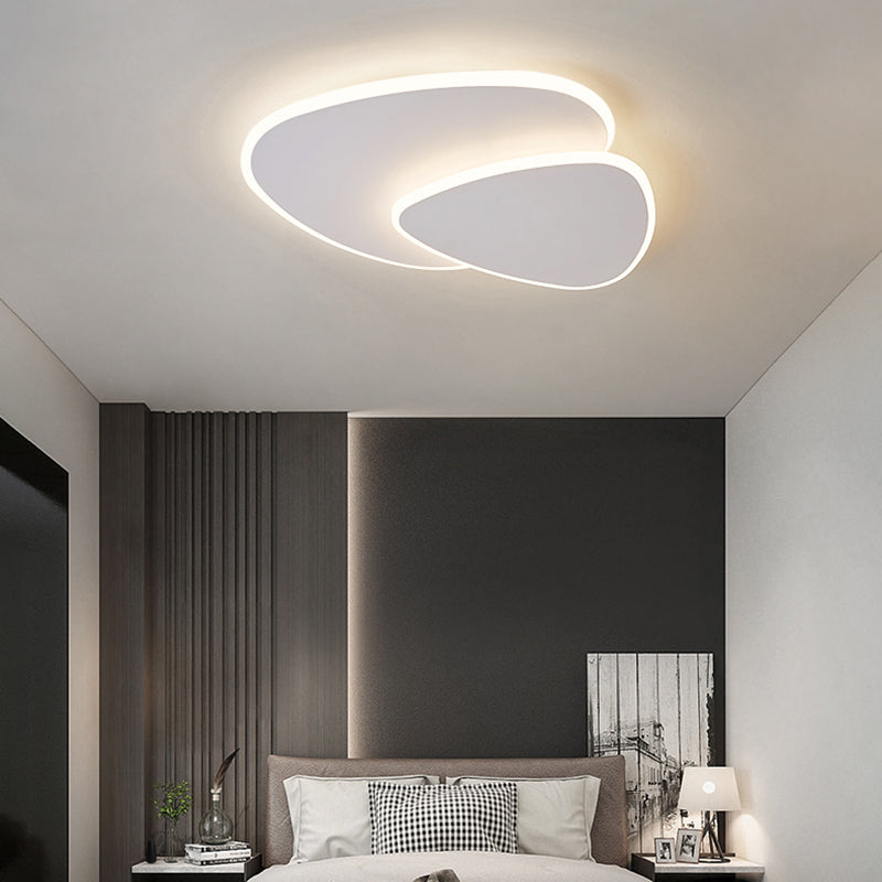 Plafonnier LED en acrylique blanc de style concis et moderne, plafonnier ovale à 2 lumières en fer