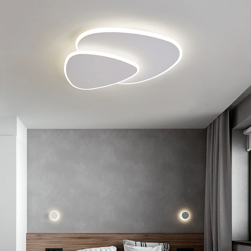 Plafonnier LED en acrylique blanc de style concis et moderne, plafonnier ovale à 2 lumières en fer