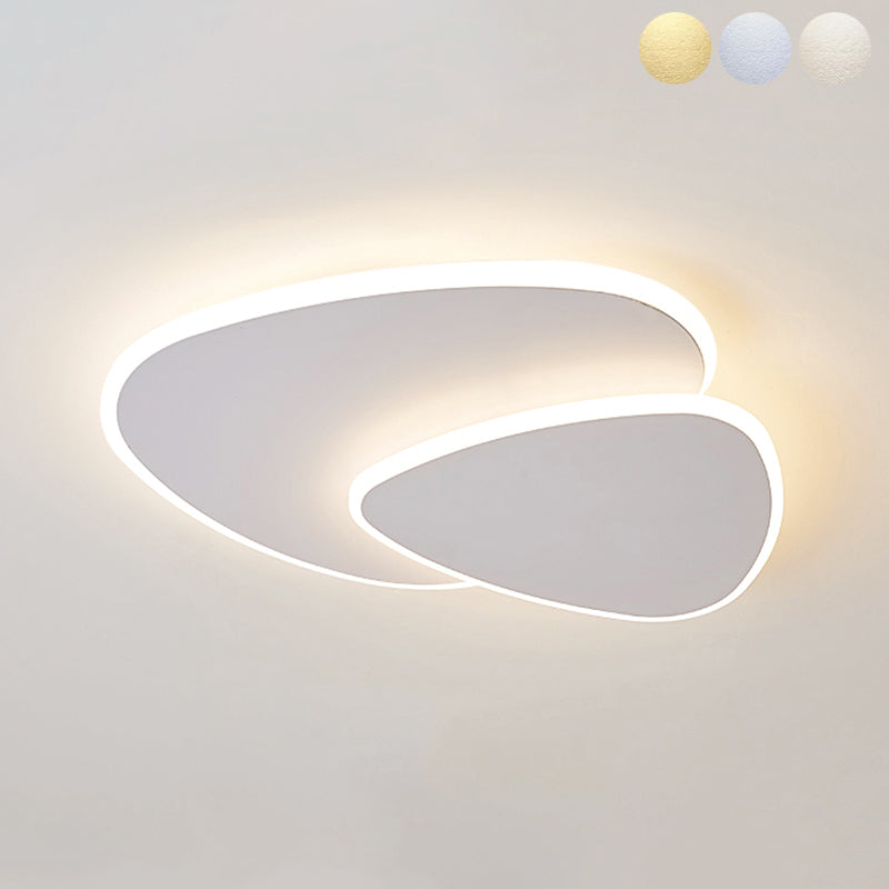 Plafonnier LED en acrylique blanc de style concis et moderne, plafonnier ovale à 2 lumières en fer