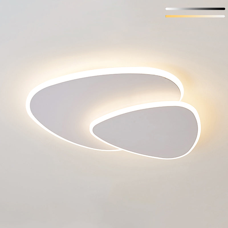 Plafonnier LED en acrylique blanc de style concis et moderne, plafonnier ovale à 2 lumières en fer