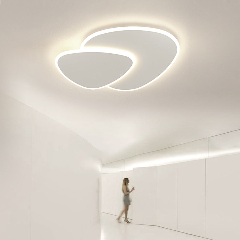 Plafonnier LED en acrylique blanc de style concis et moderne, plafonnier ovale à 2 lumières en fer