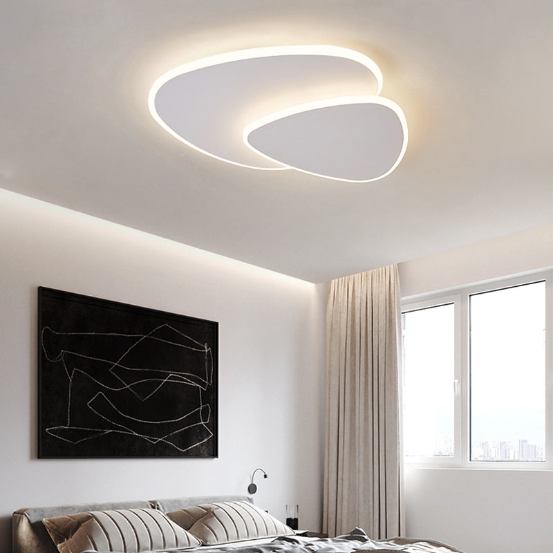 Plafonnier LED en acrylique blanc de style concis et moderne, plafonnier ovale à 2 lumières en fer