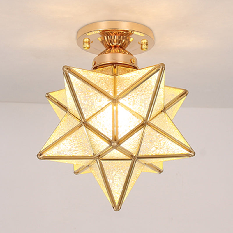 Glass Gold Flush Mount in Colonical Luxury Style Copper Star Ceiling Fixture for Corridor