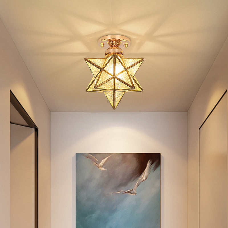 Glass Gold Flush Mount in Colonical Luxury Style Copper Star Ceiling Fixture for Corridor