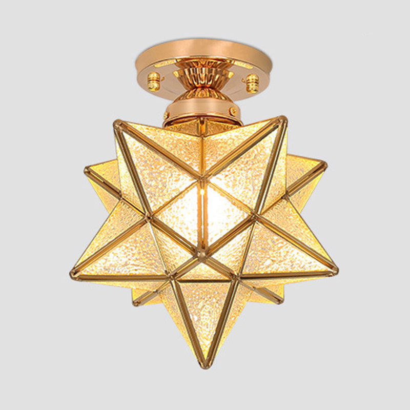 Glass Gold Flush Mount in Colonical Luxury Style Copper Star Ceiling Fixture for Corridor