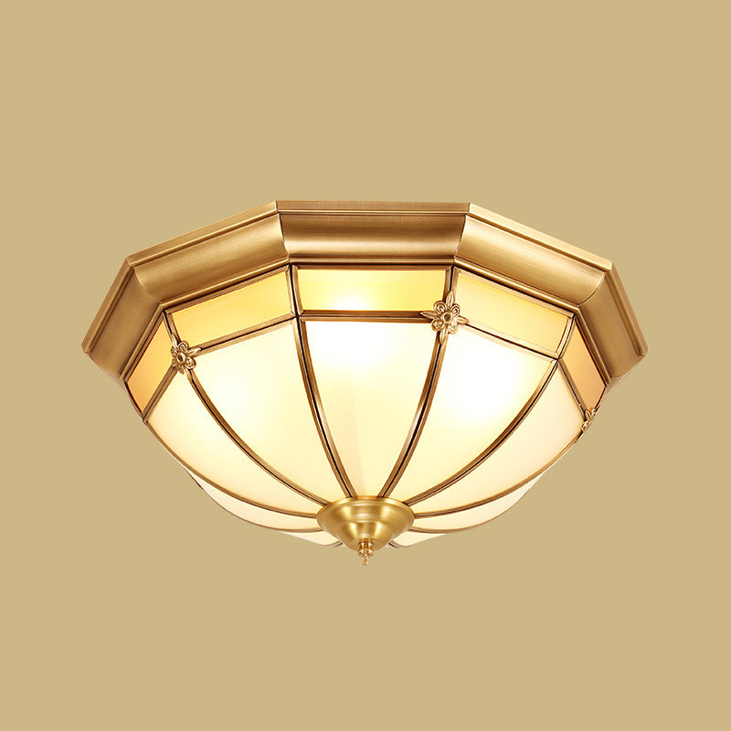 Plafonnier bol en laiton de style artistique colonial, plafonnier d'intérieur en cuivre avec abat-jour en verre