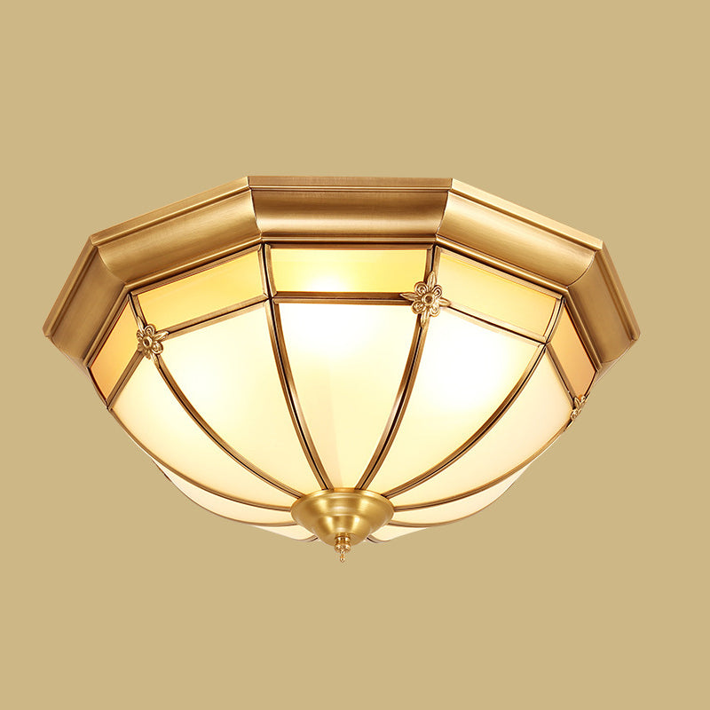 Plafonnier bol en laiton de style artistique colonial, plafonnier d'intérieur en cuivre avec abat-jour en verre