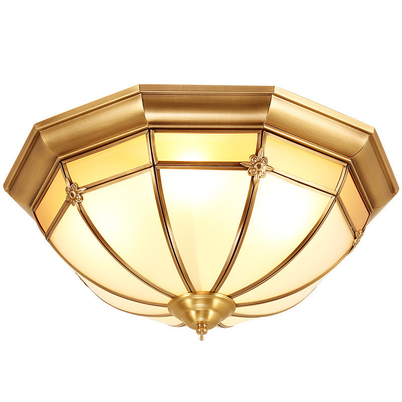 Plafonnier bol en laiton de style artistique colonial, plafonnier d'intérieur en cuivre avec abat-jour en verre