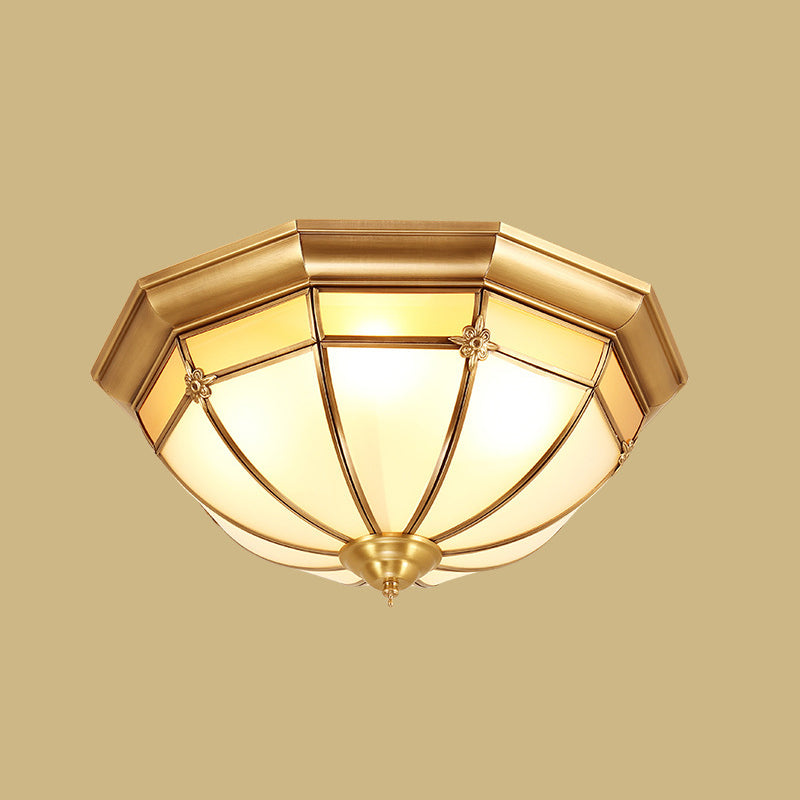 Plafonnier bol en laiton de style artistique colonial, plafonnier d'intérieur en cuivre avec abat-jour en verre
