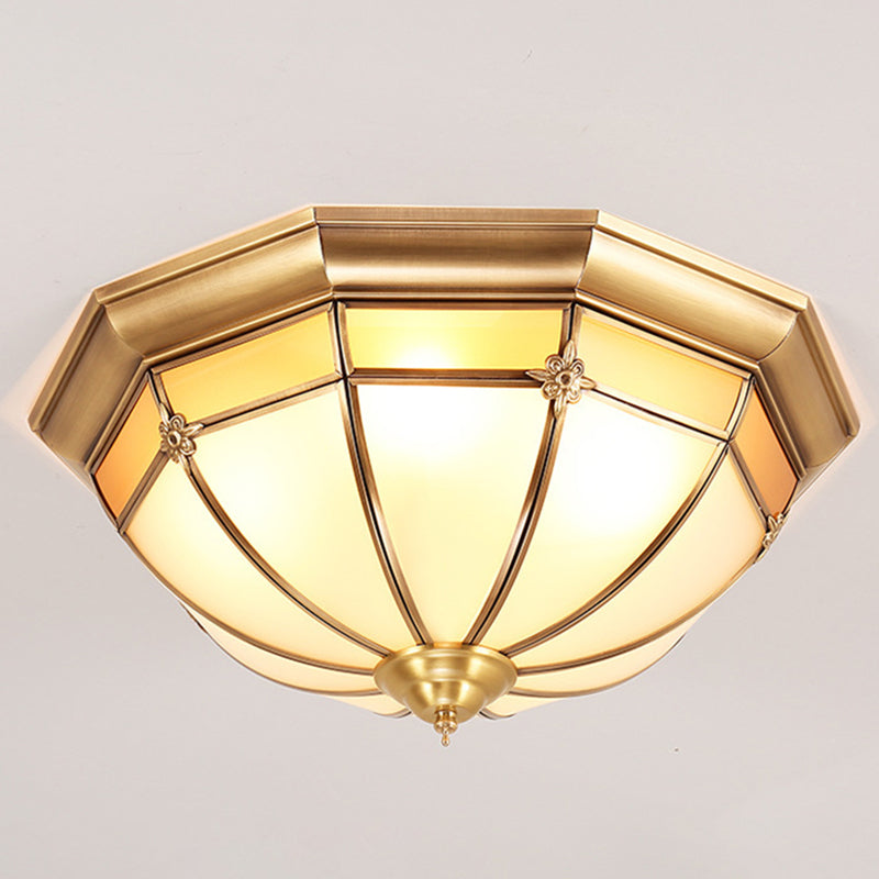 Plafonnier bol en laiton de style artistique colonial, plafonnier d'intérieur en cuivre avec abat-jour en verre
