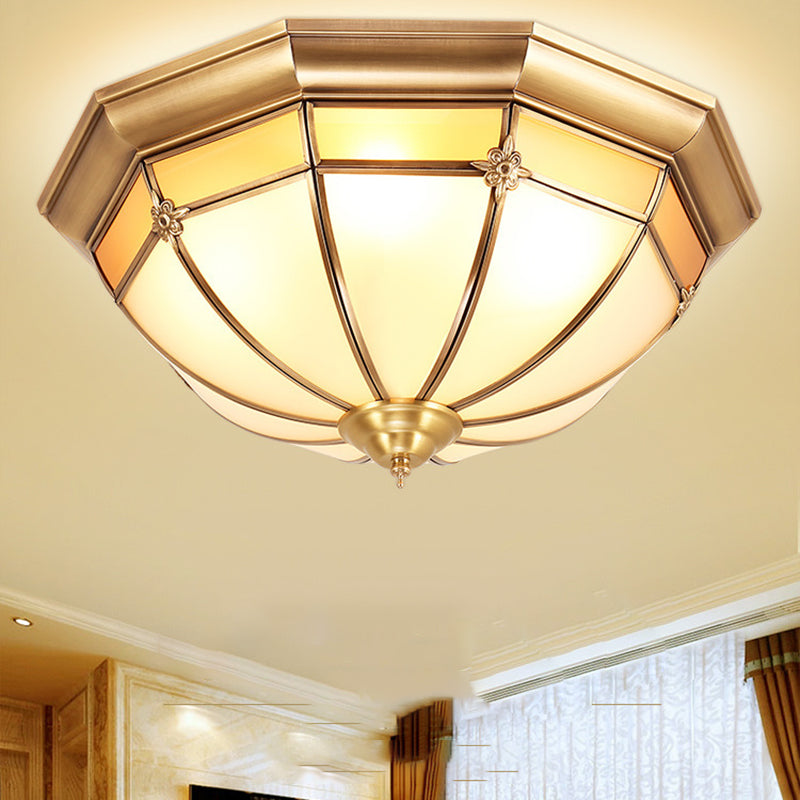 Plafonnier bol en laiton de style artistique colonial, plafonnier d'intérieur en cuivre avec abat-jour en verre