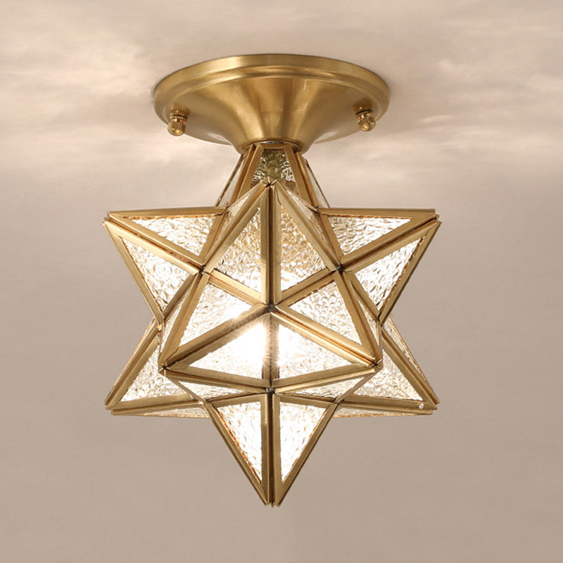 Plafonnier étoile en cuivre à montage encastré d'intérieur de luxe colonial avec abat-jour en verre