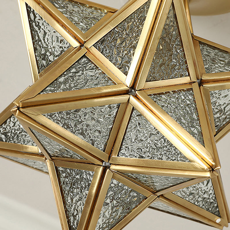 Lámpara de techo estilo estrella de cobre de montaje empotrado para interiores de lujo colonial con pantalla de vidrio