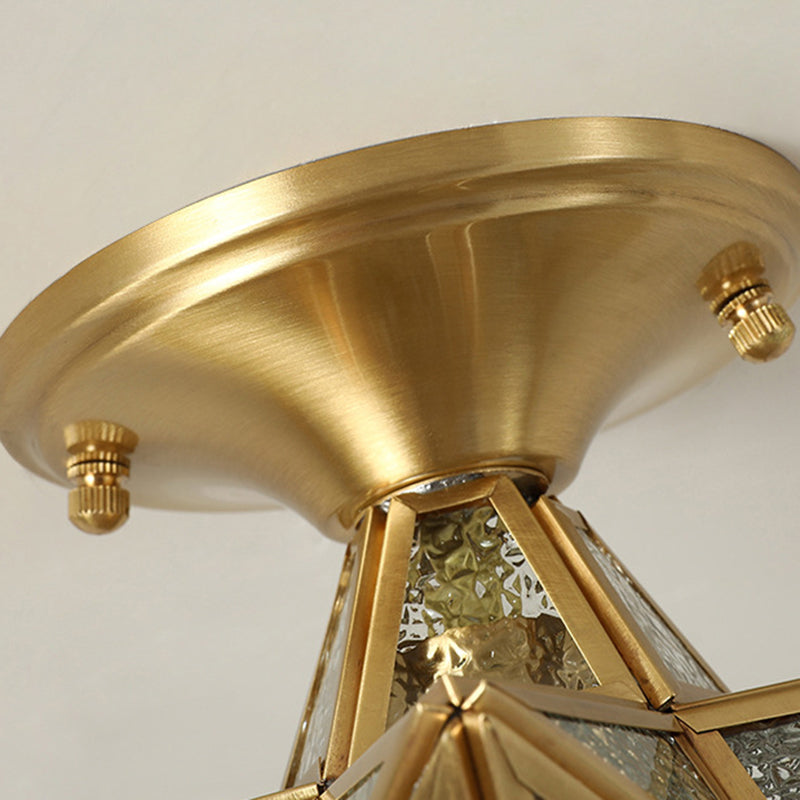Plafonnier étoile en cuivre à montage encastré d'intérieur de luxe colonial avec abat-jour en verre