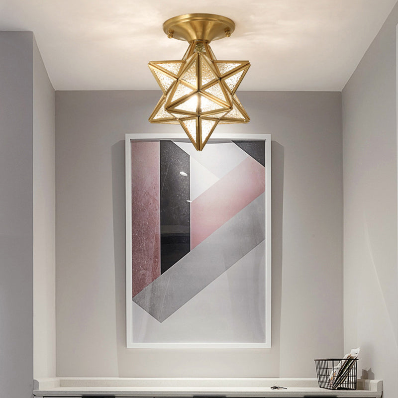 Plafonnier étoile en cuivre à montage encastré d'intérieur de luxe colonial avec abat-jour en verre