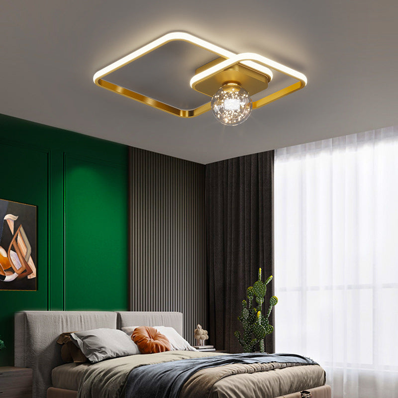 Luminaire de plafond encastré de style moderne à 3 lumières à abat-jour géométrique en or