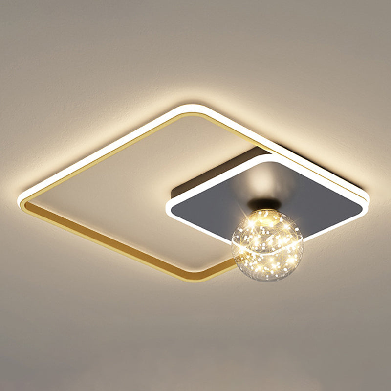 3-Lights Geometric Shade Flush Mount Modern Style Flush Mount Ceiling Lighting Fixture in Gold