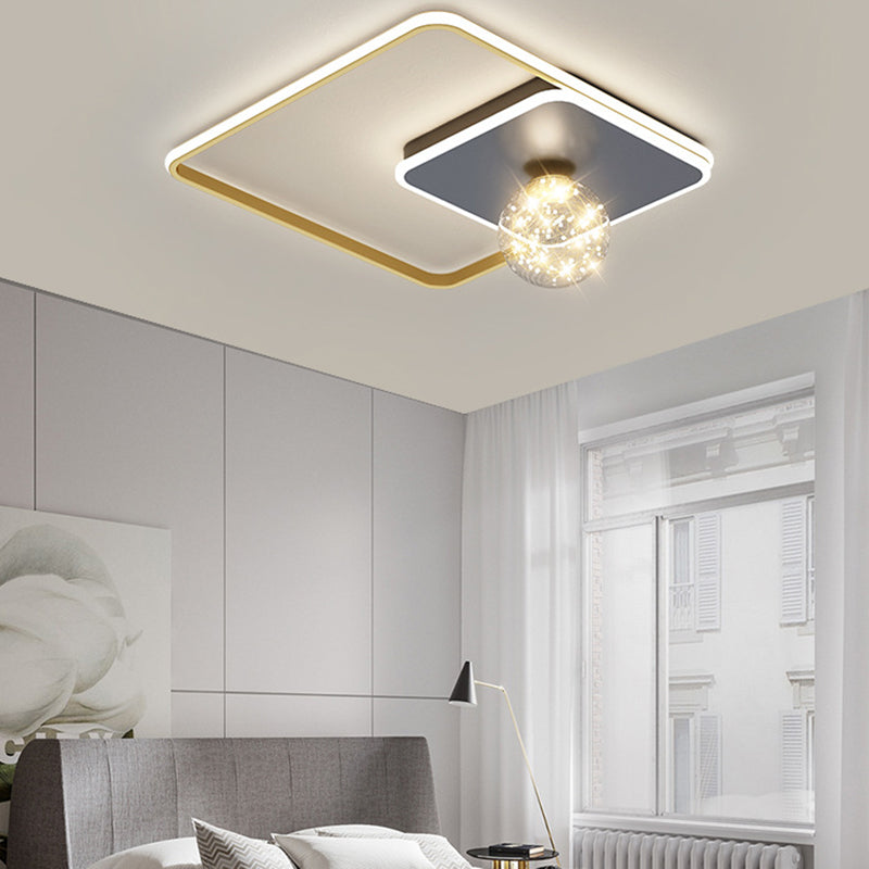 3-Lights Geometric Shade Flush Mount Modern Style Flush Mount Ceiling Lighting Fixture in Gold