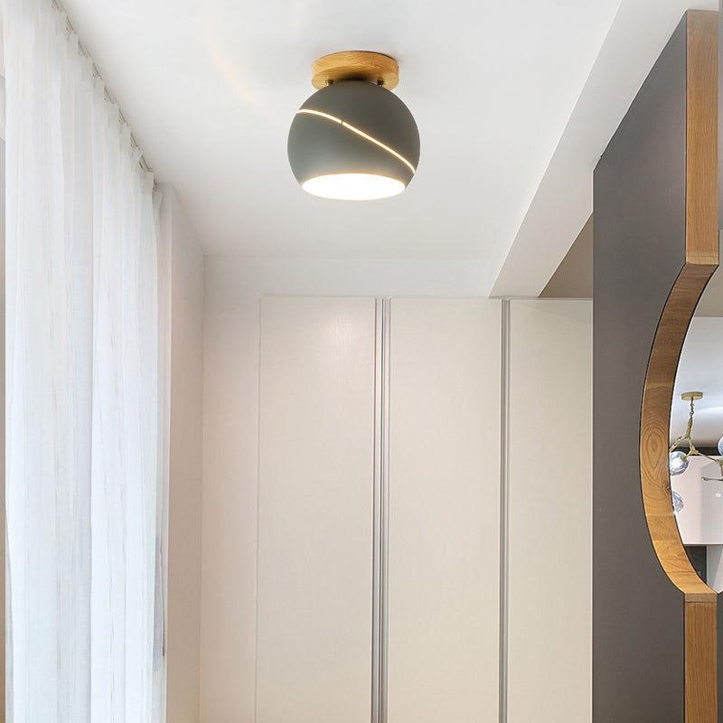 Green/Pink/Gray Spherical Flush Mount Light Fixture Contemporary Metal 1 Head Indoor Ceiling Mounted Light