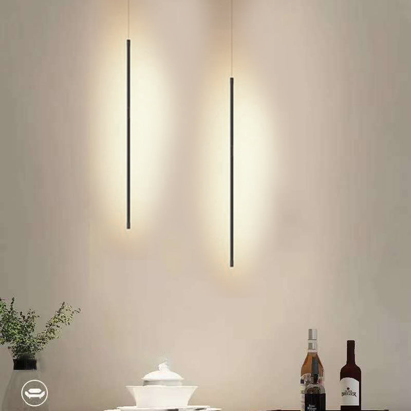 Modern Simple Style LED Line Hanging Pendant 1 Light Hanging Ceiling Light in Black for Hotel