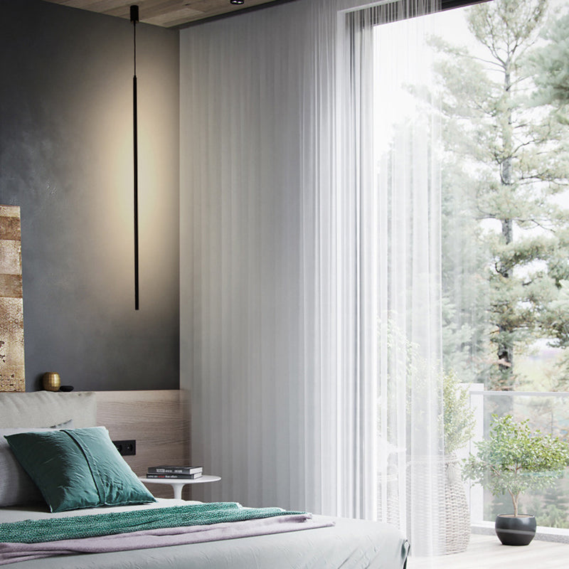 Modern Simple Style LED Line Hanging Pendant 1 Light Hanging Ceiling Light in Black for Hotel