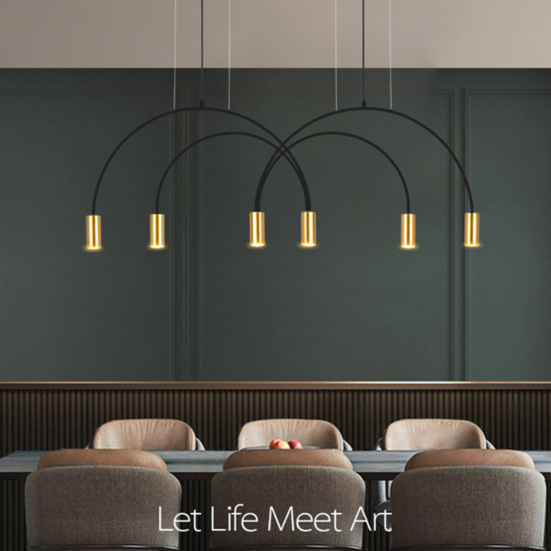 Modern Kitchen Island Lighting Cylinder Island Light Metal Island Lamps in Black and Gold