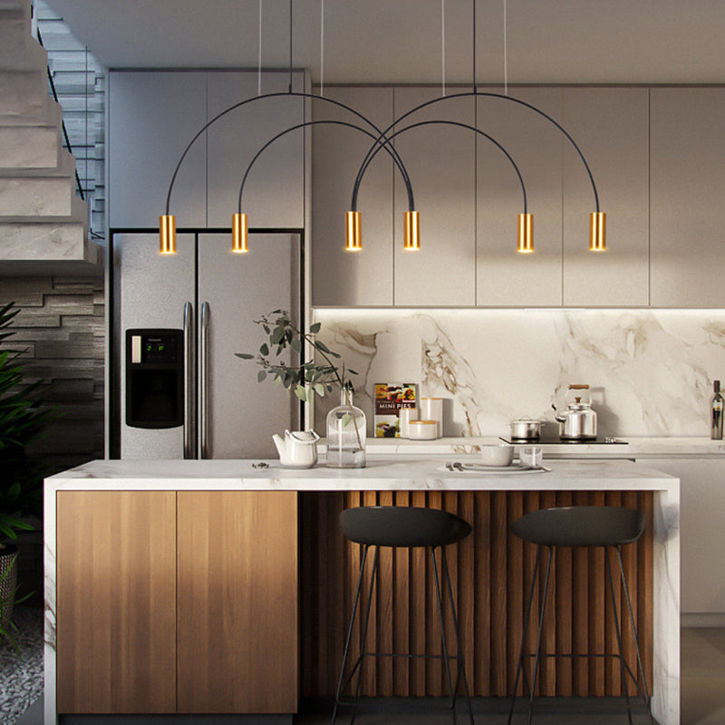 Modern Kitchen Island Lighting Cylinder Island Light Metal Island Lamps in Black and Gold