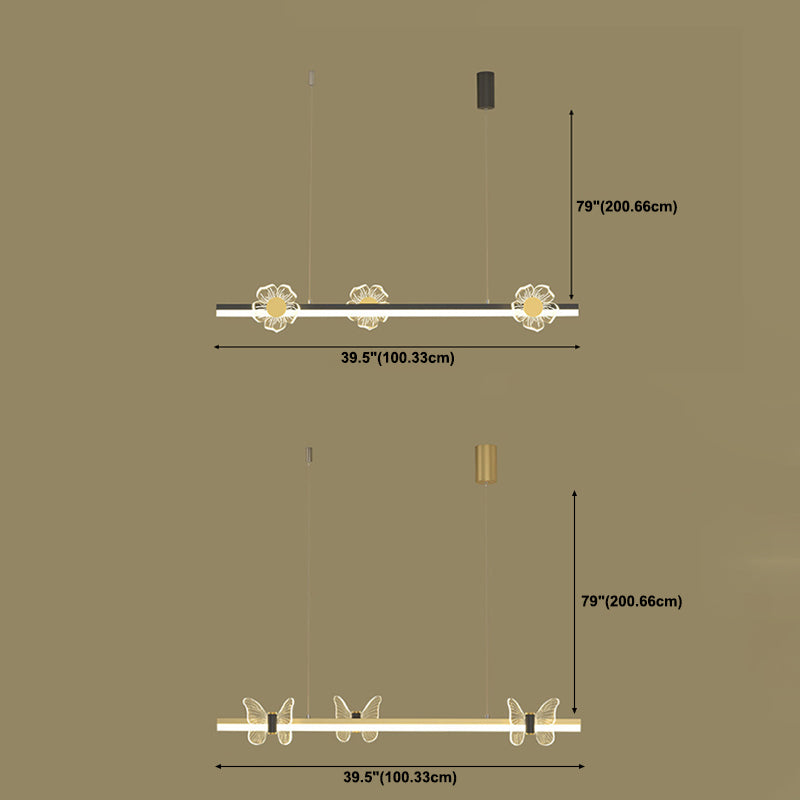 Linear Island Light Modern Lighting Chandelier Metal 1 Light Pendant Light Fixture