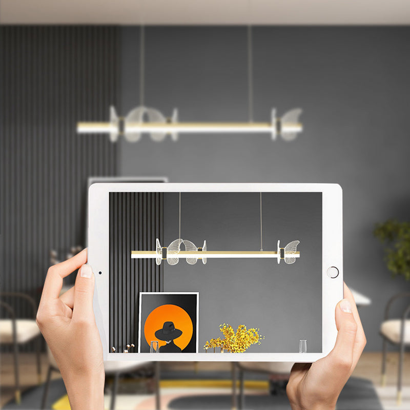 Linear Island Light Modern Lighting Chandelier Metal 1 Light Pendant Light Fixture