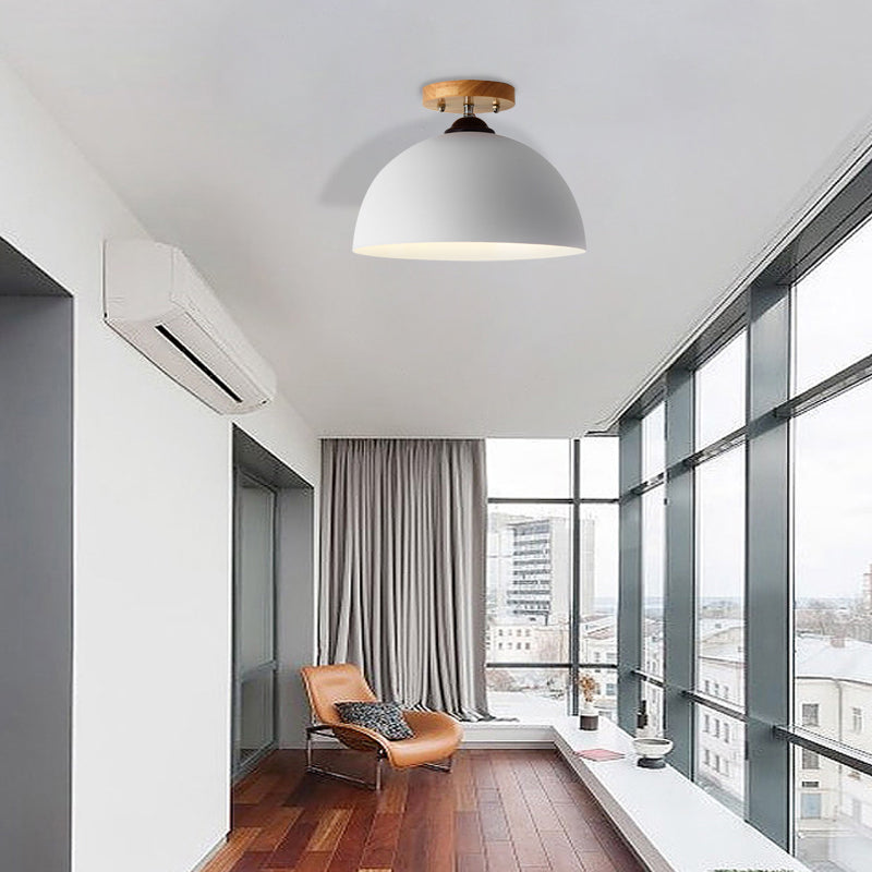 Red/Pink/White/Gray Domed Semi Flushmount Light Macaron Metal 1 Head Bedroom Semi Flush Ceiling Light, 12" W