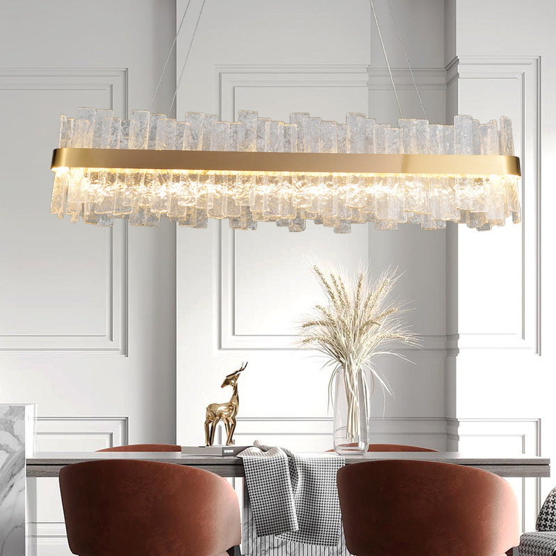 1 Light Rectangle Island Lights Modern Pendant Light Crystal Island Lighting Fixtures in Gold