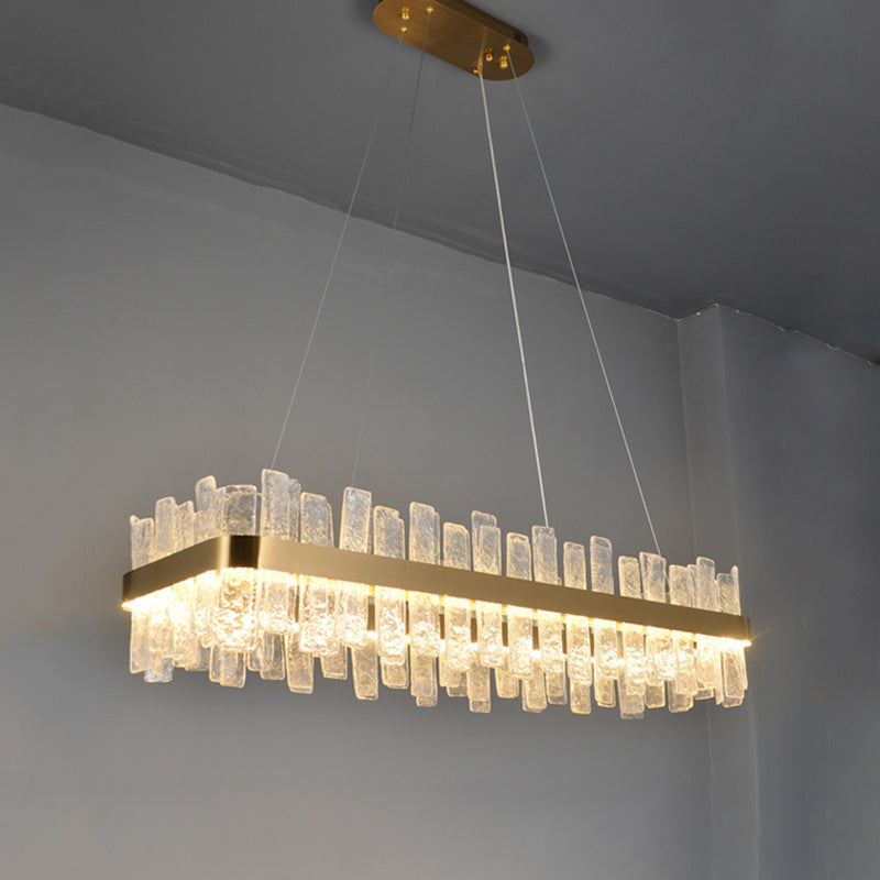 1 Light Rectangle Island Lights Modern Pendant Light Crystal Island Lighting Fixtures in Gold