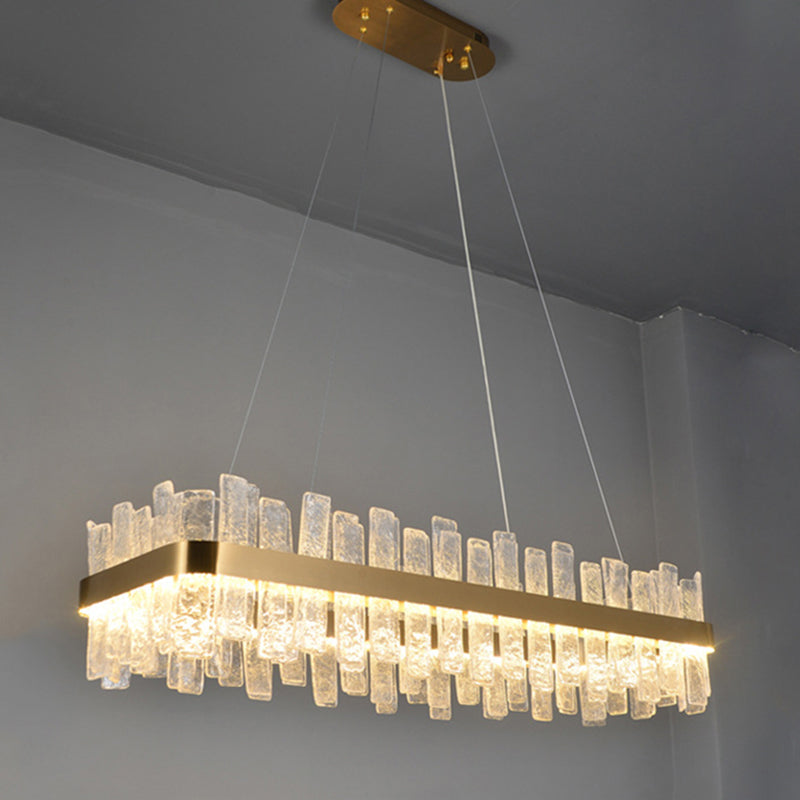 1 Light Rectangle Island Lights Modern Pendant Light Crystal Island Lighting Fixtures in Gold