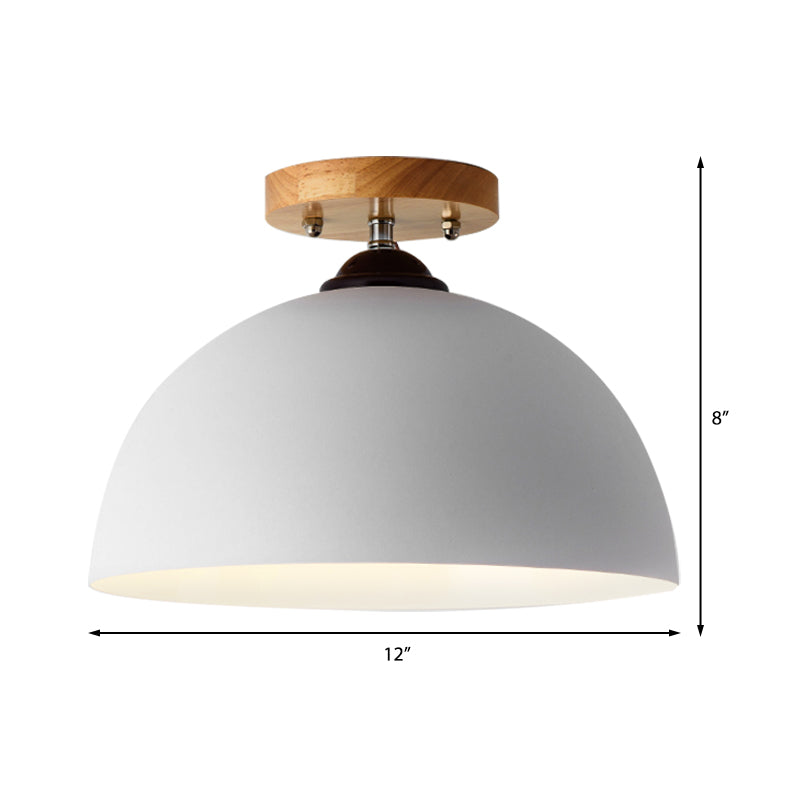 Red/Pink/White/Gray Domed Semi Flushmount Light Macaron Metal 1 Head Bedroom Semi Flush Ceiling Light, 12" W