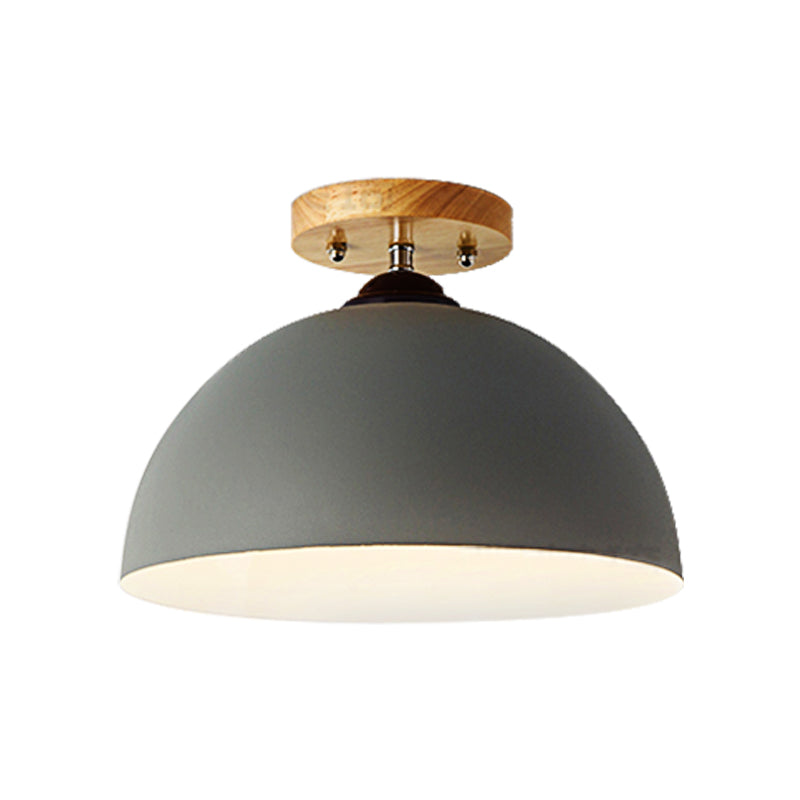 Red/Pink/White/Gray Domed Semi Flushmount Light Macaron Metal 1 Head Bedroom Semi Flush Ceiling Light, 12" W