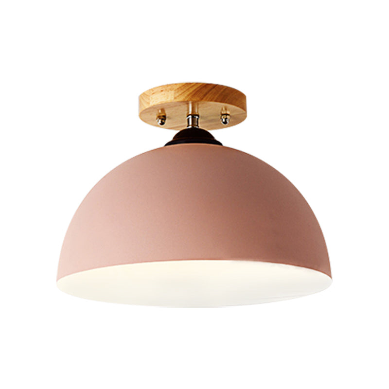 Red/Pink/White/Gray Domed Semi Flushmount Light Macaron Metal 1 Head Bedroom Semi Flush Ceiling Light, 12" W