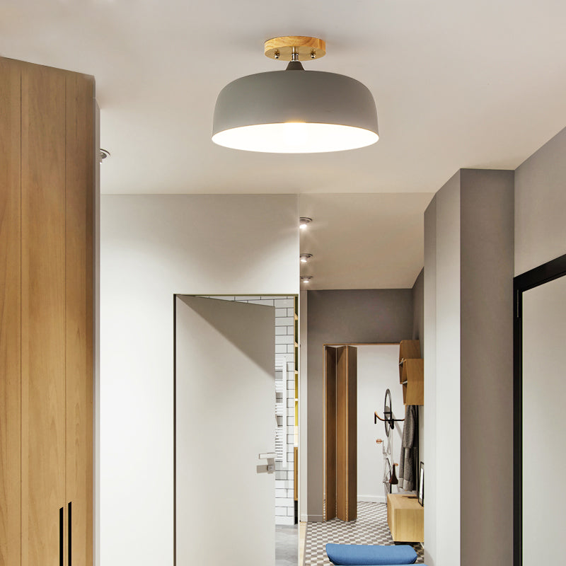 1 plafonnier gris clair / blanc / rose / vert avec abat - jour en métal en forme de tambour simple demi - plafonnier