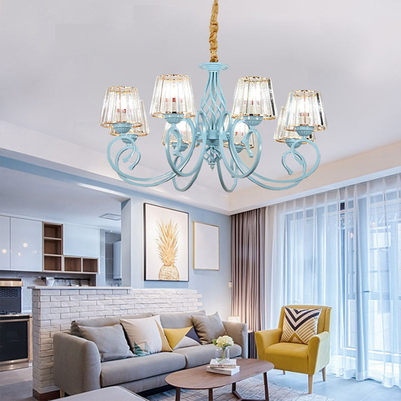 Blue Tapered Chandelier Pendant Light Modern Style Clear Crystal Multi Lights Pendant Lamp