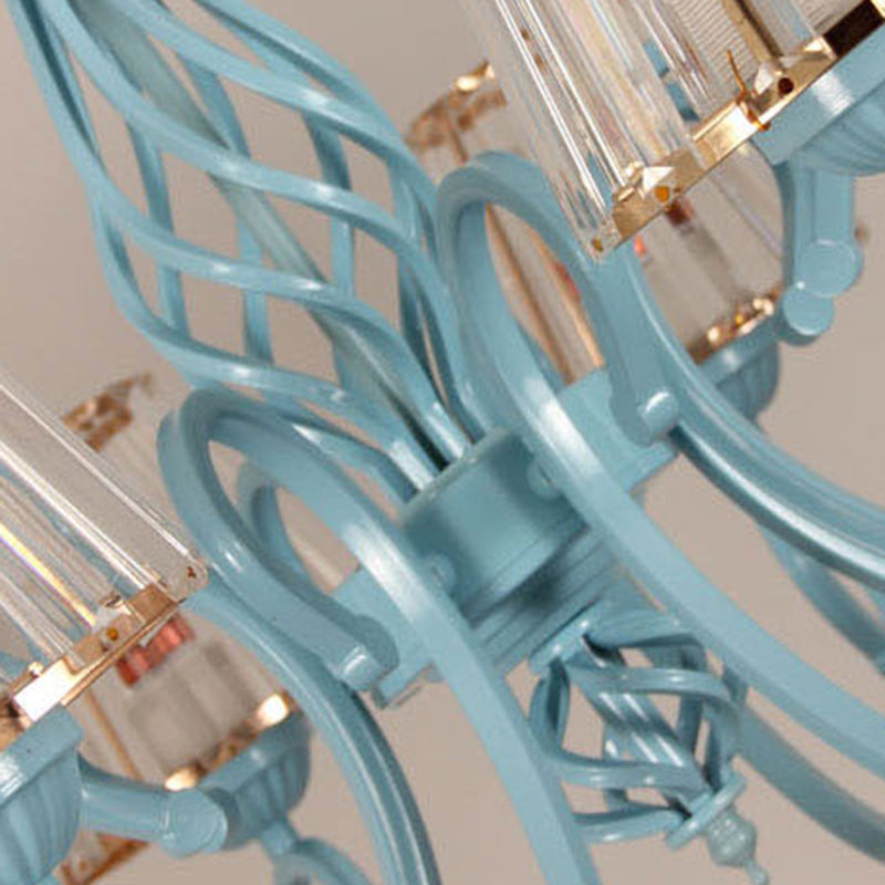 Blue Tapered Chandelier Pendant Light Modern Style Clear Crystal Multi Lights Pendant Lamp