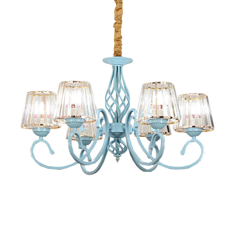 Blue Tapered Chandelier Pendant Light Modern Style Clear Crystal Multi Lights Pendant Lamp