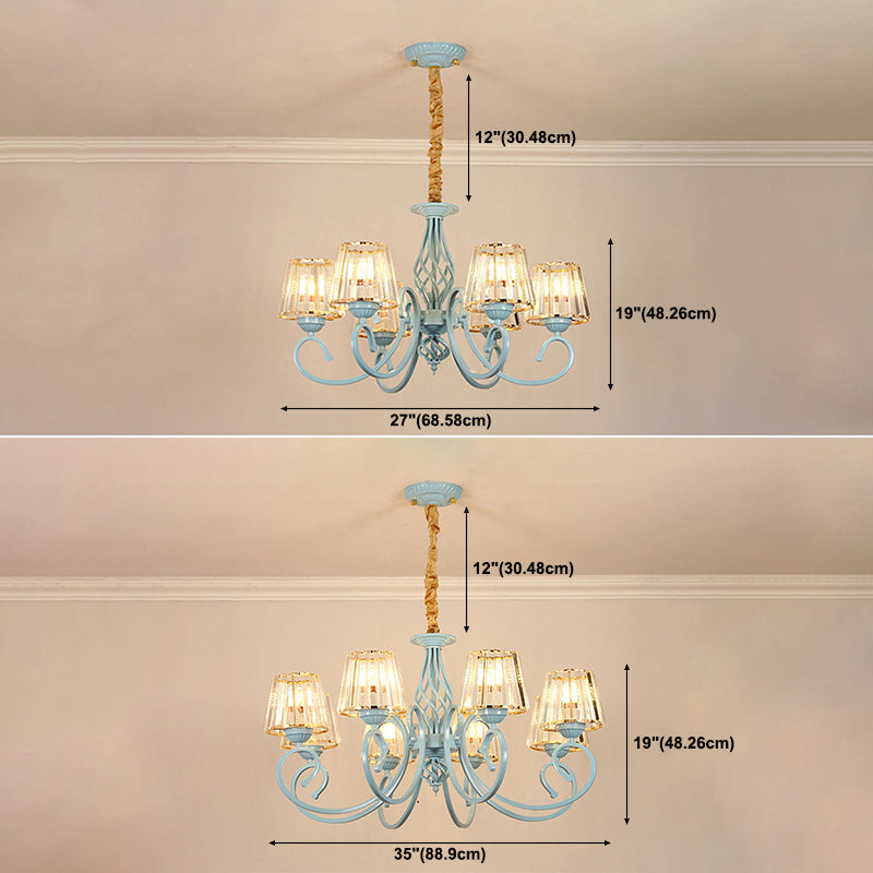 Blue Tapered Chandelier Pendant Light Modern Style Clear Crystal Multi Lights Pendant Lamp