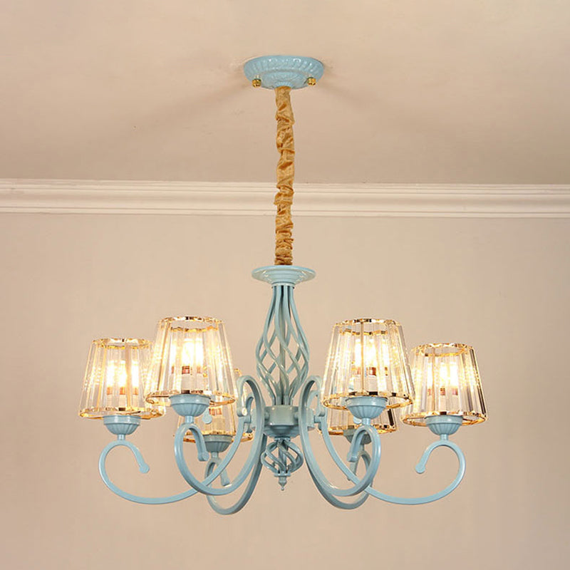 Blue Tapered Chandelier Pendant Light Modern Style Clear Crystal Multi Lights Pendant Lamp