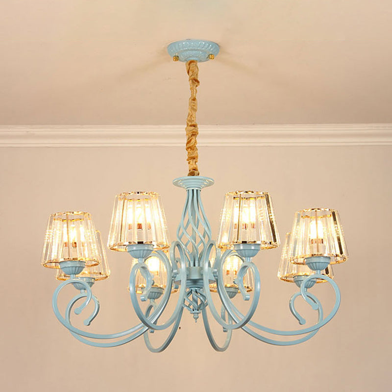 Blue Tapered Chandelier Pendant Light Modern Style Clear Crystal Multi Lights Pendant Lamp
