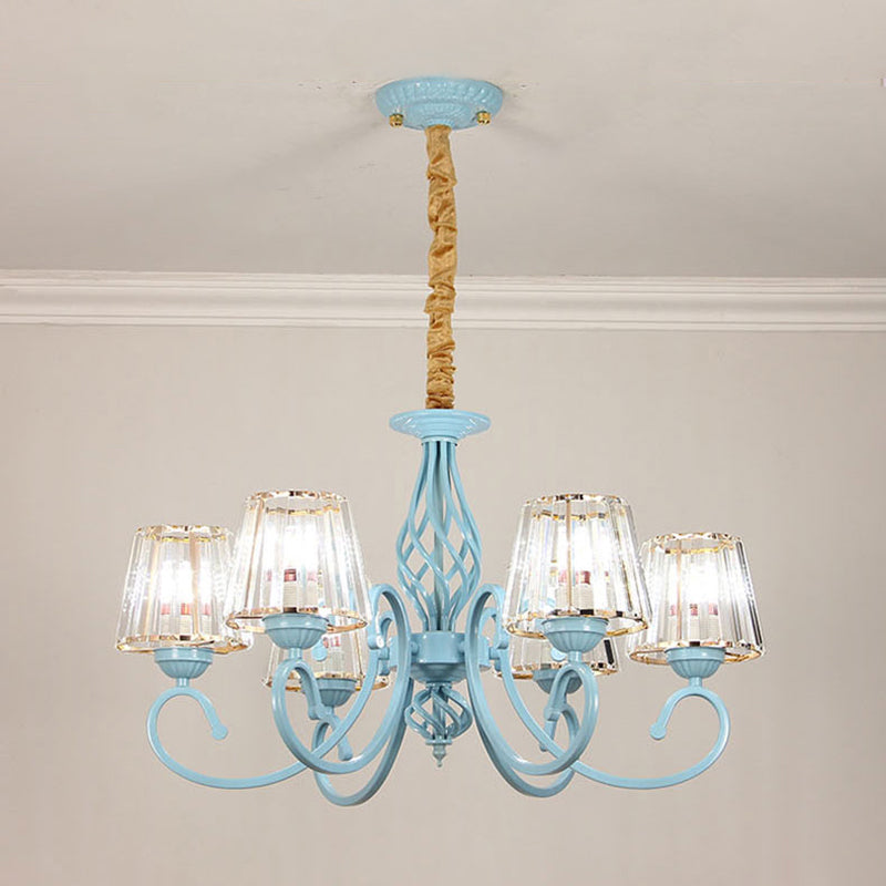 Blue Tapered Chandelier Pendant Light Modern Style Clear Crystal Multi Lights Pendant Lamp